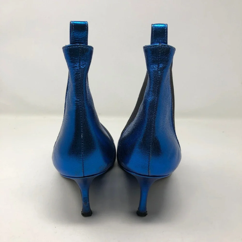 Anine Bing Metallic Blue Ankle Boots Womens 40 US 9 Electric Blue Pointed Kitten